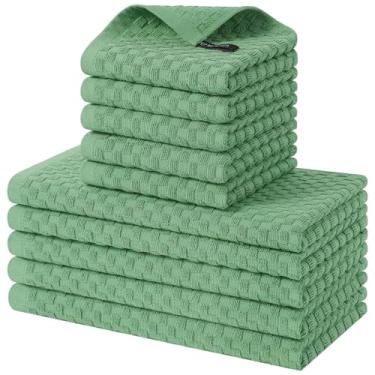 Imagem de Homaxy Conjunto de toalhas de cozinha e panos de prato 100% algodão, 30 x 30 x 63 cm, conjunto de 10 panos de prato felpudos a granel, toalha de mão super macia e absorvente com laço para pendurar