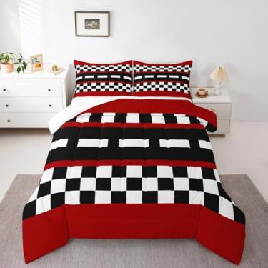 Imagem de Castle Fairy Jogo de cama queen para esportes radicais, pista de corrida, preto e branco, microfibra supermacia, para adultos, adolescentes, conjunto de edredom de carro de corrida, 2 fronhas