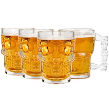 Imagem de Conjunto de 4 canecas de cerveja - copos de caveira com alça - copos Tiki de base pesada de 500 ml - Copo transparente para uísque, vinho, suco, bar doméstico, presentes de decorações de Halloween