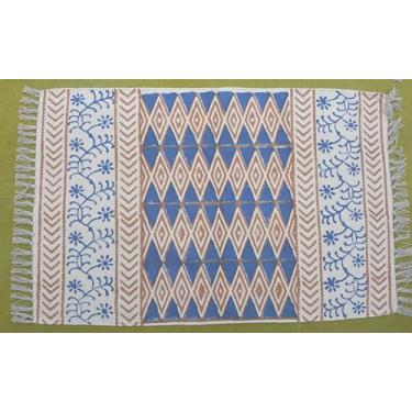 Imagem de Royal Arts and Crafts Tapete de algodão 5 x 9 x 12 cm, 1,2 x 1,5 m, lindo tapete decorativo de algodão estampado/casa/cozinha/interior/entrada/pátio/corredor/exterior (azul, marrom, 6,5 x 9,5 m