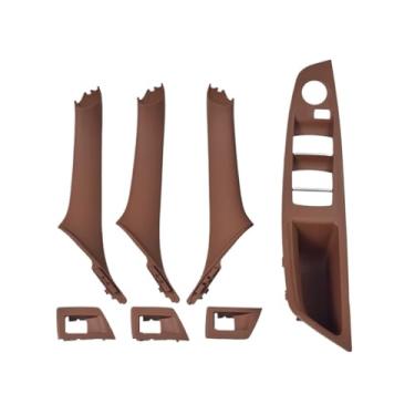 Imagem de 7 pçs volante à direita rhd Compatível com bmw série 5 f10 f11 520 525 preto interior do carro maçaneta da porta painel interno puxar guarnição capa braço(Model A Redbrown)