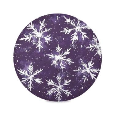 Imagem de STAYTOP Jogo americano redondo de flocos de neve de Natal 6 peças, tapetes de mesa antiderrapantes fáceis de limpar para decoração de mesa de festa de churrasco em casa