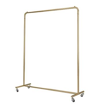 Imagem de Trilho de roupas resistentes, suporte de exibição de roupas com rodas, rack de tutu de metal, cabide de quarto, organizador de roupas, dourado (160 × 155 cm)