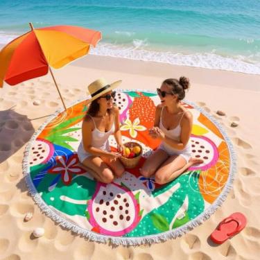 Imagem de Toalha de Praia Redonda Tucca Arraia Pitaya Grande 150cm Microfibra Toque Macio Seca Rápido Estilo Canga Para Piscina Mar Clube Decoração Yoga Resistente Viagem Premium Alta Absorção