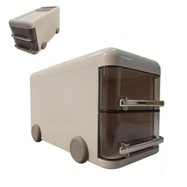 Imagem de AUNMAS Organizador de Armazenamento de 2 Gavetas Transparentes Com Suporte para Caneta, Gavetas de Armazenamento de Mesa Em Formato de Carro Bonito para Tecidos, Pincéis de Maquiagem, (Branca)