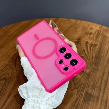 Imagem de Capa magnética de luxo fosca translúcida à prova de choque para Samsung Galaxy S25 S24 S23 Ultra Plus com carregamento sem fio, rosa-avermelhada, para Galaxy S23