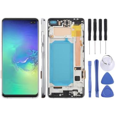 Imagem de Hiregolish Peças de reparo de tela, para Samsung Galaxy S10+ SM-G975F 6,4 polegadas TFT LCD digitalizador de tela conjunto completo com moldura, não suporta identificação de impressão digital (prata)