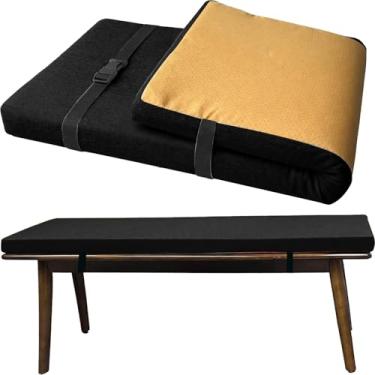 Imagem de Almofada para Banco Sob Medida com Cintas Elásticas, Espessura 3cm Tecido de Linho Antiderrapante, Espuma D45 Alta Densidade para Sapateira, Área Gourmet e Janela(Preto,90x40cm)