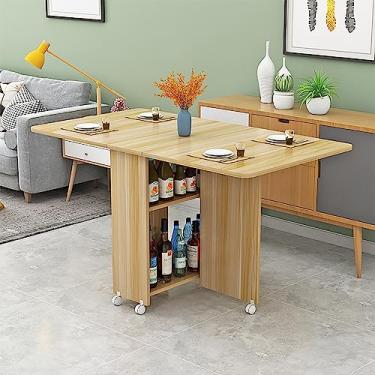 Imagem de Mesa de jantar dobrável móvel, mesa de jantar versátil com 6/8 rodas e 2 prateleiras de armazenamento, mesa de jantar com economia de espaço pequeno para cozinha, sala de estar (cor: E