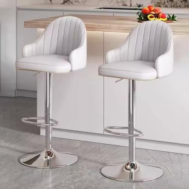 Imagem de Banquetas de bar Bistrô Conjunto de 2 Banquetas de Bar Giratórias Ajustáveis de Couro PU Banquetas de Barra de Altura com Metal Prateado Traseiro e Base Bancos de Ilha de Cozinha