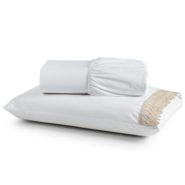 Imagem de Jogo Cama Lençol Haia Solteiro Percal 200 Fios 100% Algodão Guipir Bordado Inglês 2 Peças - Branco