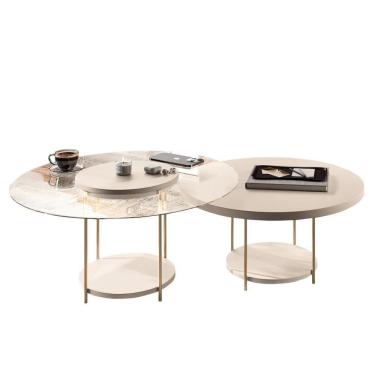 Imagem de Conjunto De Mesas De Centro Sky Com Tampo De Vidro E Em Mdf Off White - Hb Móveis Off White