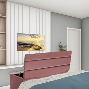 Imagem de Calçadeira Baú Recamier Estofada Cama De Casal 140cm Argentina Suede Rose- Mabe Magazine