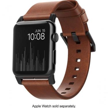 Imagem de Nomad - Pulseira De Couro Moderna Para Apple Watch 42 Mm E 44 Mm - Marrom Com Alças Pretas-strap-aw-42mm-ns-hor-brn-bl