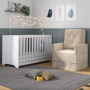 Imagem de Berço 3X1 Com Colchão Incluso E Poltrona De Amamentação Elza Mp4088 Branco/Bege Branco/Bege