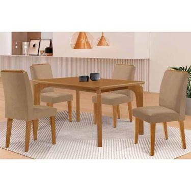 Imagem de Mesa Cozinha Londrina c/ Tampo Madeirado Canto Curvo 120x90cm e 4 Cade