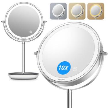 Imagem de Espelho de maquiagem Auxmir 8 Lighted 1X/10X Cromado Recarregável