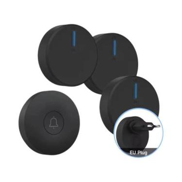 Imagem de Campainha Sem Fio Preta À Prova d'Água Circular Autoalimentada AC 110v