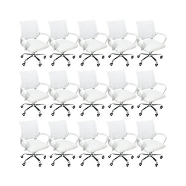 Imagem de Kit 15 Cadeiras De Escritório Oficial Begonia Tela Mesh Ergonômica Branco