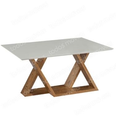 Imagem de Mesa De Jantar Flora 140 Cm Quadrada Borda Reta Madeira Carvalho Mel Laca Branco