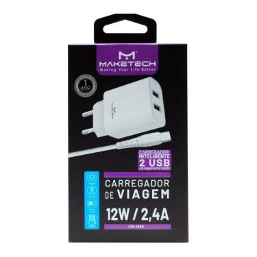 Imagem de Carregador de Viagem Maketech com 2 Portas USB 12W 2.4A e Cabo Tipo C CM 109C