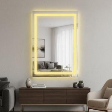 Imagem de Espelho Retangular Decorativo 60x80cm Jateado Com Botão Touch Screen L