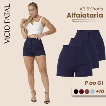 Imagem de Kit com 03 Shorts de Alfaiataria Feminino Cintura Alta Short Social Plissado Elegante S...