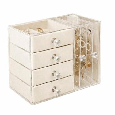 Imagem de Porta Joias Caixa Organizadora Luxo para Jóias de Acrílico Cor:Bege - 