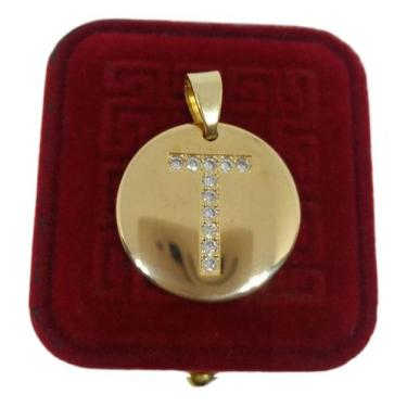 Imagem de Pingente Letra T Banhada a Ouro Zircônia Idêntica A Ouro - Joias Nobre