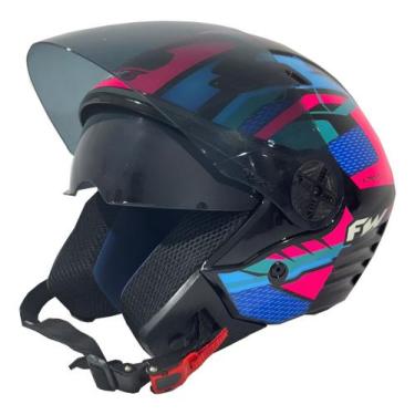 Imagem de Capacete Aberto FW3 X Open UP Fox Com óculos escuro Interno, Rosa/Azul