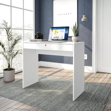 Imagem de Escrivaninha Retangular Conquista Moderno 1 Gaveta MDF 90CM Branco para Escritório e Estudo