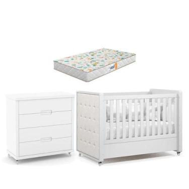 Imagem de Berço Americano Com Capitonê New Boucle E Cômoda Gaveteiro Infantil Tu