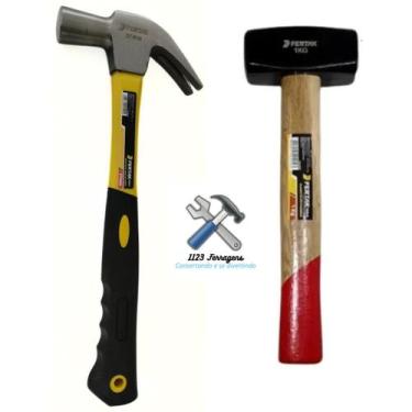 Imagem de Kit-1 Martelo de Unha Cabo Fibra 27mm+1 Marreta Quadrada Metal 1Kg com