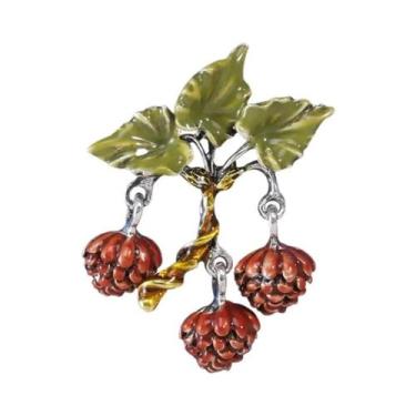 Imagem de Broche De Esmalte Com Ramo De Romã E Strass Unissex Feminino, Alfinete