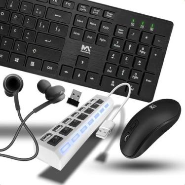 Imagem de Kit Teclado E Mouse Sem Fio Ergonômico Com Hub Adaptador Usb 7 Portas 