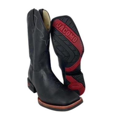 Imagem de Bota Country Texana Masculina Jácomo Bico Quadrado Preto Cano Médio Re