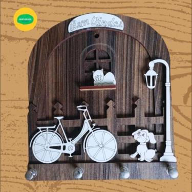 Imagem de Porta Chaves PET CICLE 4 Pontos Detalhes Cores Variadas - MDF 14x16cm 
