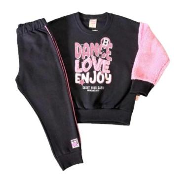 Imagem de Conjunto Infantil Feminino Blusão ML + Calça Brincar é Arte, Preto, 3