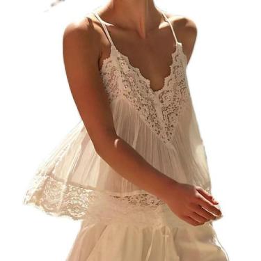 Imagem de Camiseta regata OOYDNZQL Fairy Sheer sem mangas com babados, branca pe