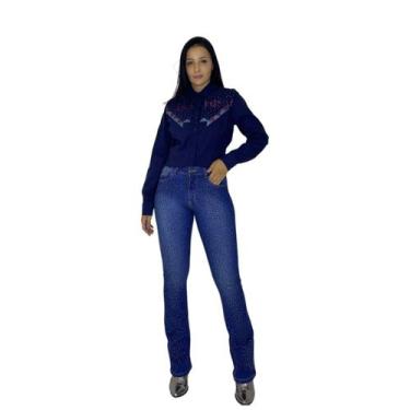 Imagem de Calça Jeans Feminina Bordada Elit com Pedras Nas Pernas e Nos Bolsos T