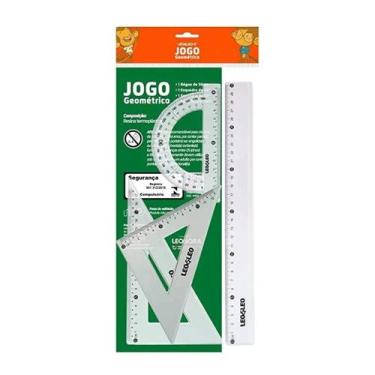 Imagem de Kit Geométrico Escolar 4 Peças Régua Transferidor Esquadros - leo&leo