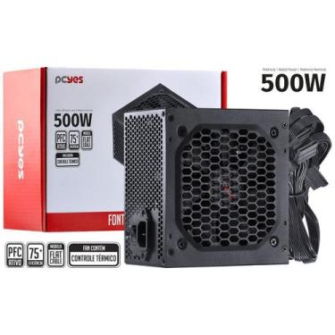 Imagem de Fonte ATX Spark 500W PcYes PFC Ativo com Eficiência 75+ Cabos Flat - P