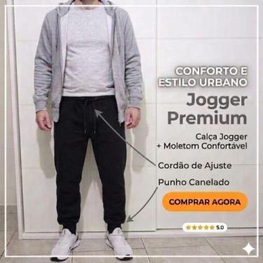 Imagem de Calça de Moletom Flanelada Unisex Adulto com punho - Sport Style, Pret