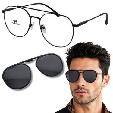Imagem de Armação Óculos Clip-on 2 Em 1 Solar Uv400 Redondo Para Grau - Multicli