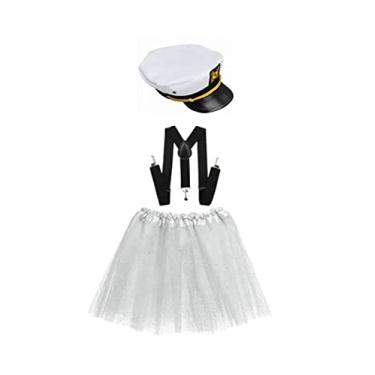 Imagem de Fantasia Marinheira Quepe Saia Branca e Suspensório - 3 Peças