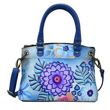Imagem de Anna by Anuschka Bolsa feminina de couro genuíno original pintada à mão pequena - Bolsa feminina de couro, Summer Bloom Blue, One Size