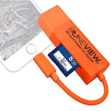 Imagem de Visualizador de câmera trilha para iPhone, leitor de cartão de memória SD com fio reproduz vídeos e fotos em todos os modelos mais recentes Apple iOS iPad e iPhone