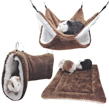 Imagem de SEIS Conjunto de 3 peças de rede de hamster de pelúcia para pendurar gaiola de açúcar conjunto de acessórios de rede de animais pequenos para cobaias ratos gerbil esquilo pássaros papagaio (café)