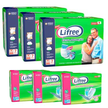 Imagem de Kit 3 Fraldas Calça Geriátrica ADULTO LIFREE Extra Absorção-M-(21 unids)+Exclusivo Refil (60 unids) Tecnololgia Japonesa