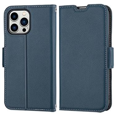 Imagem de Capa carteira para iPhone 13 Pro Max/13 Pro/13/13 Mini, capa de couro legítimo premium com suporte para cartão capa flip magnética para notebook, azul, 13 15,1 cm